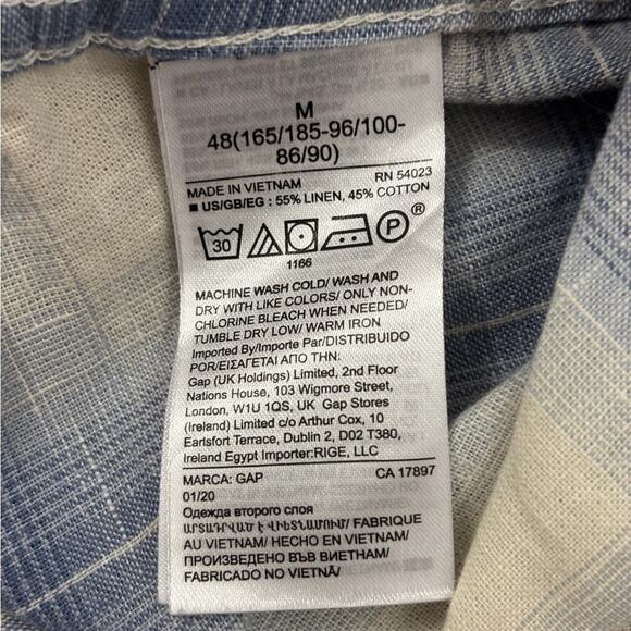 GAP Blue and Cream Plaid Linen Blend Long Sleeve Men’s Shirt Size Medium - Picture 3 of 6